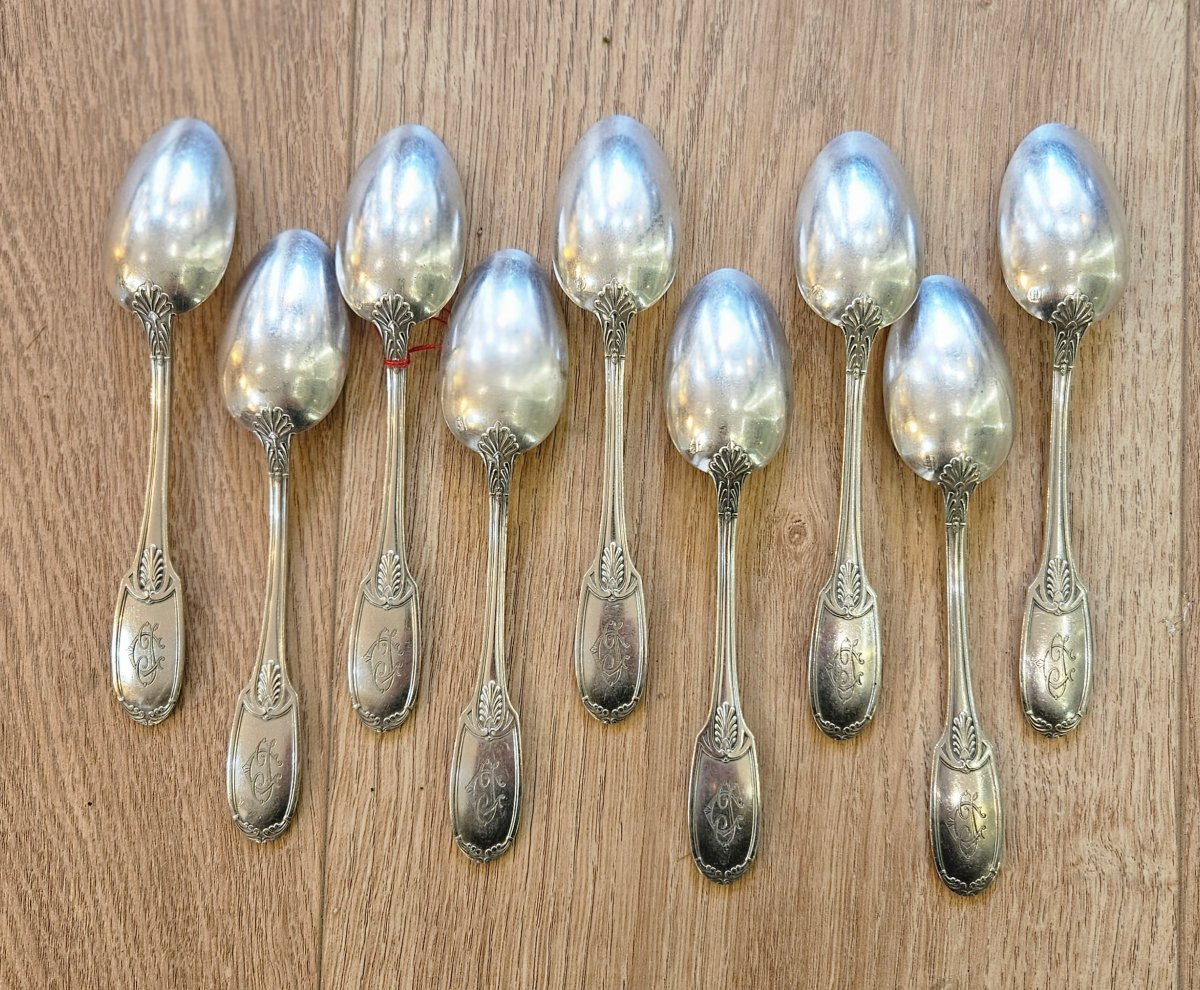9 petites cuillères en argent massif Minerve-photo-2