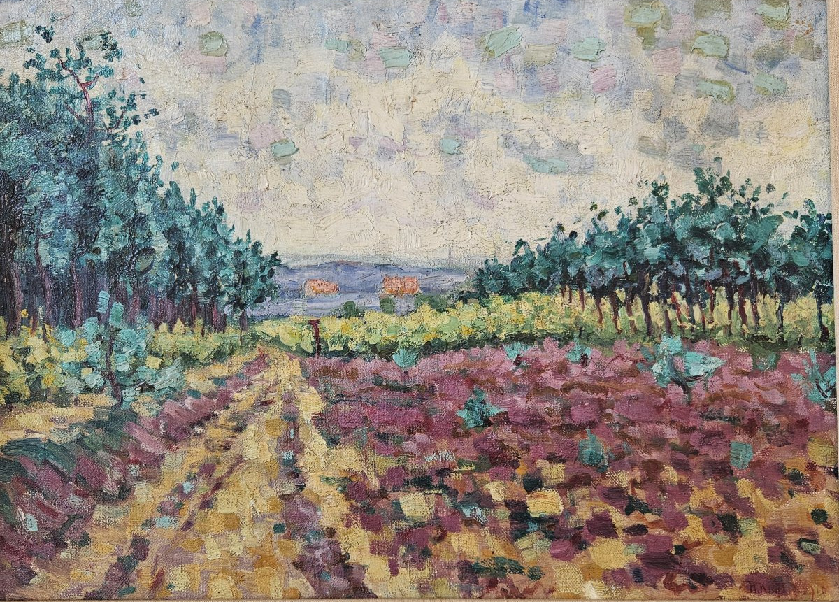 Herman KUYT (1893-1978) Champs de Fleurs huile sur toile -photo-4