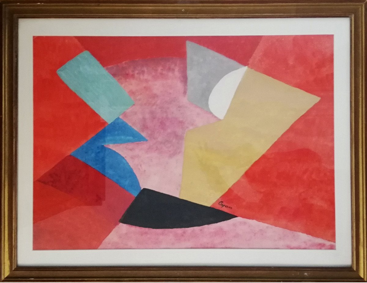 Cyankiewicz Zdzislaw Dit Cyan  (1912-1981) Formes Géométriques Aquarelle Gouachée Vers 1950