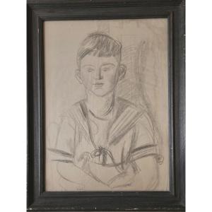 Louis Latapie (1891-1972) Portrait Of A Young Boy Charcoal
