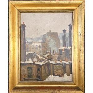 Henry Sené (1889-1961) les toits de Paris rue de Sèvres huile sur bois