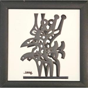 César MANRIQUE (1919-1992) Le Triomphateur carreau ceramique émaillée signé et daté 87
