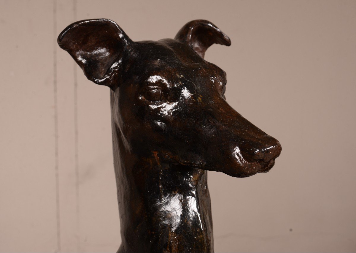 Pair Of Greyhounds In Cast Iron Lacquered Black-photo-2