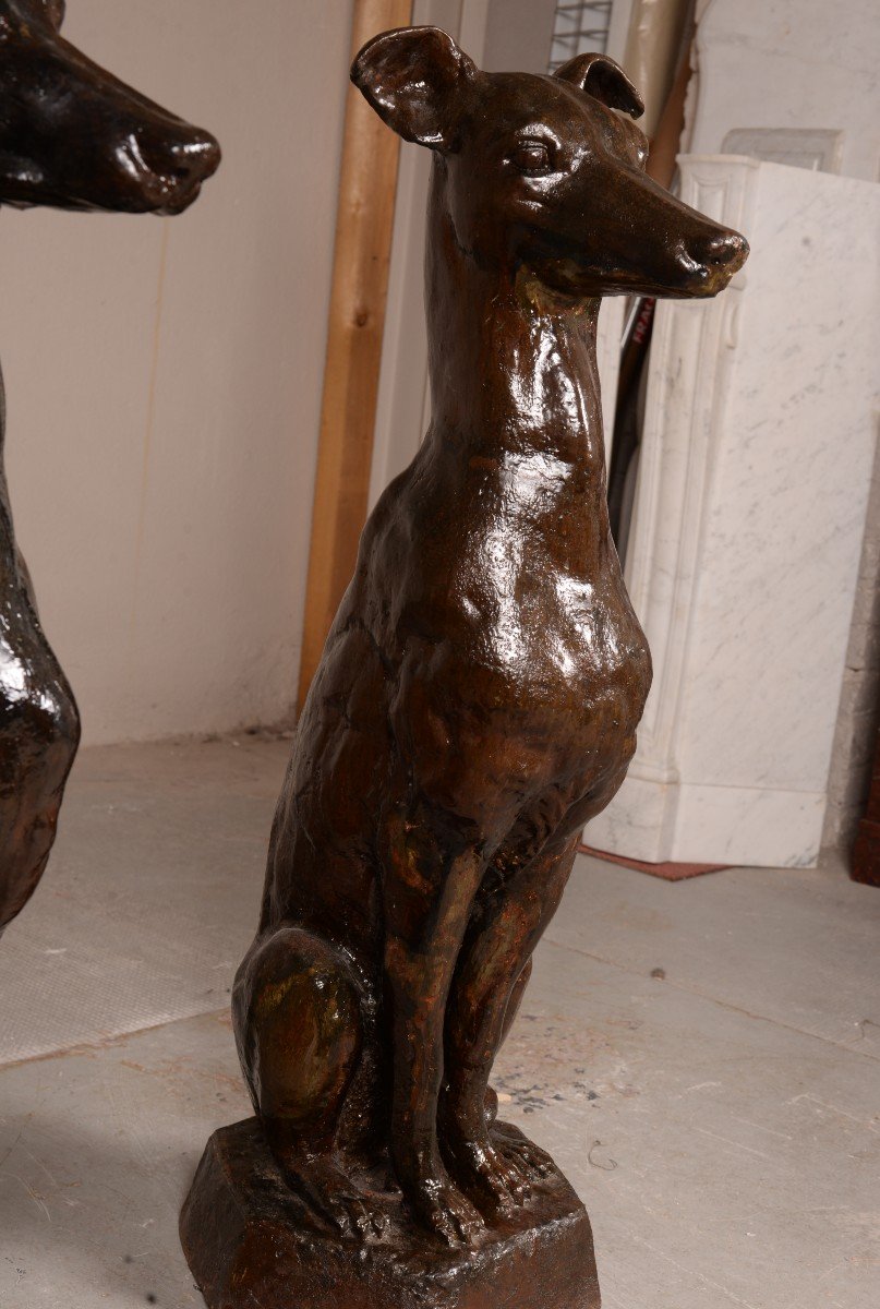 Pair Of Greyhounds In Cast Iron Lacquered Black-photo-7