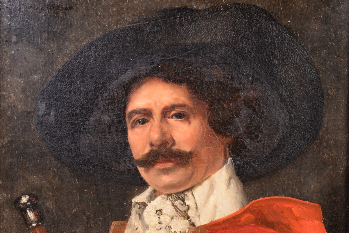 Painting Portrait Of A Man In A Red Coat With A Cane-photo-2