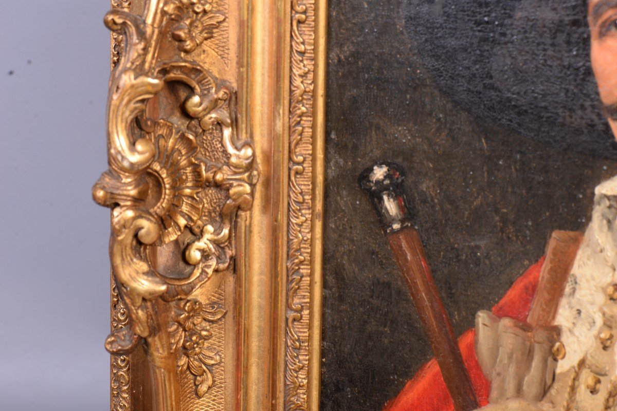Painting Portrait Of A Man In A Red Coat With A Cane-photo-4