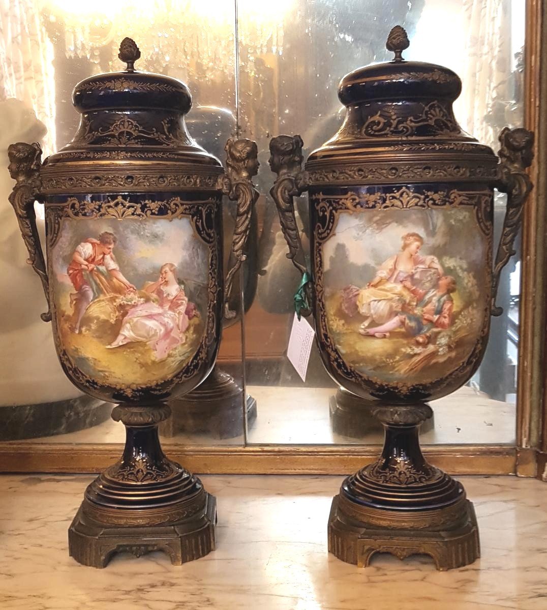 Pair Of Sèvres Porcelain Covered Vases Mounted Gilt Bronze