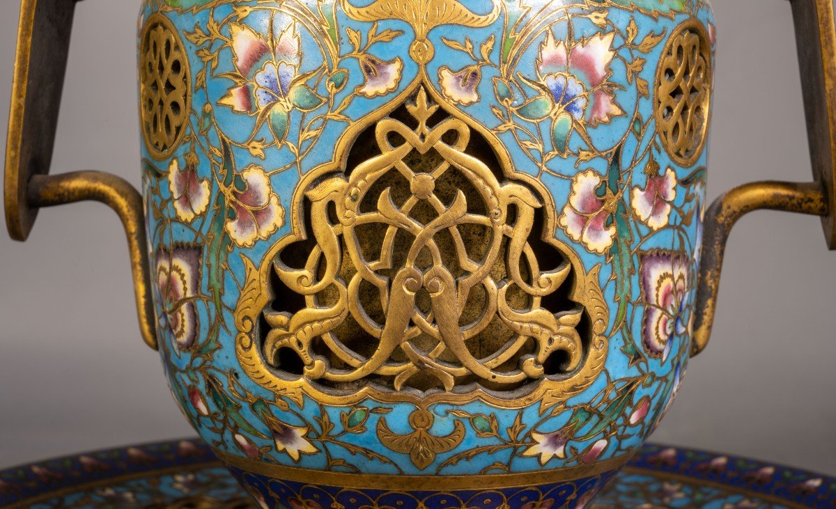 Barbedienne Cup And Its Tray In Cloisonné Enamels-photo-2