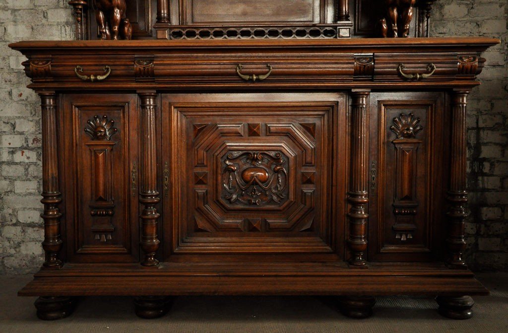 Dining Room Furniture In Carved Walnut In The Neo-renaissance Style-photo-1