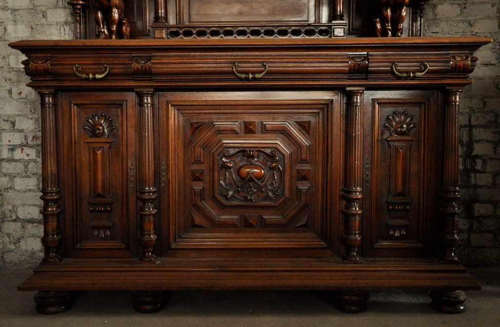 Mobilier De Salle à Manger En Noyer Sculpté De Style Néo-renaissance-photo-1