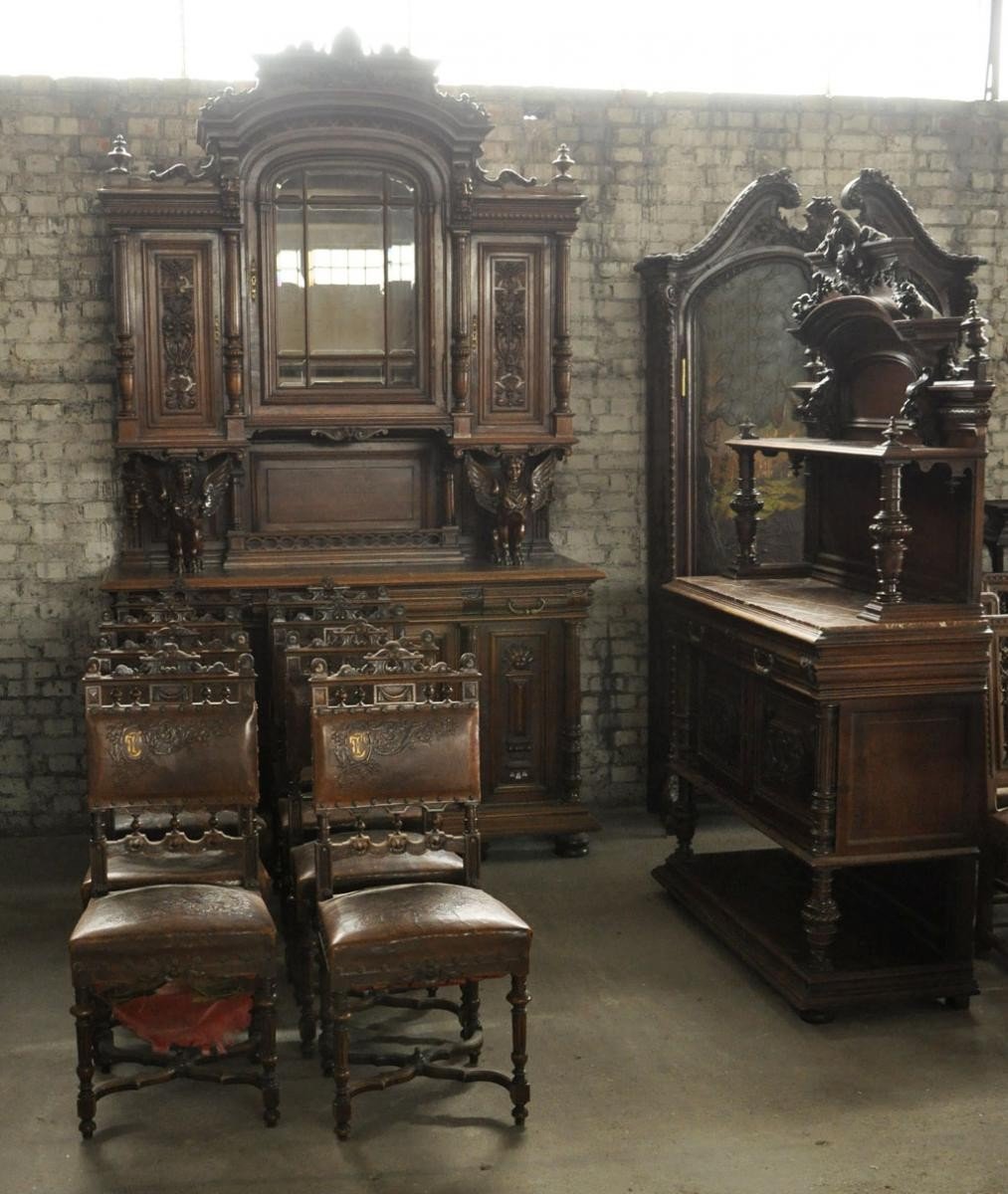 Dining Room Furniture In Carved Walnut In The Neo-renaissance Style