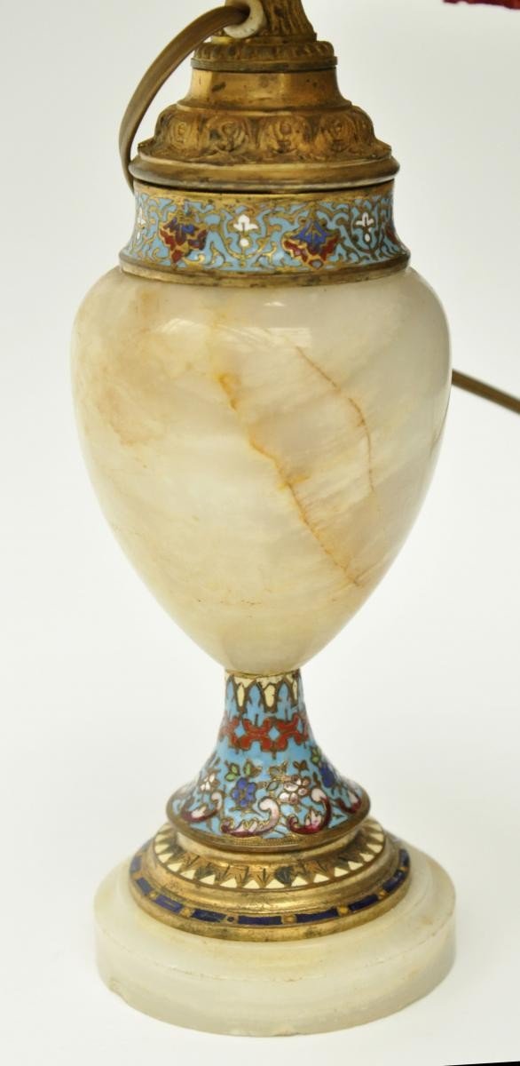 Small Onyx And Cloisonne Enamel Lamp, Attributed To Eugène Cornu-photo-2