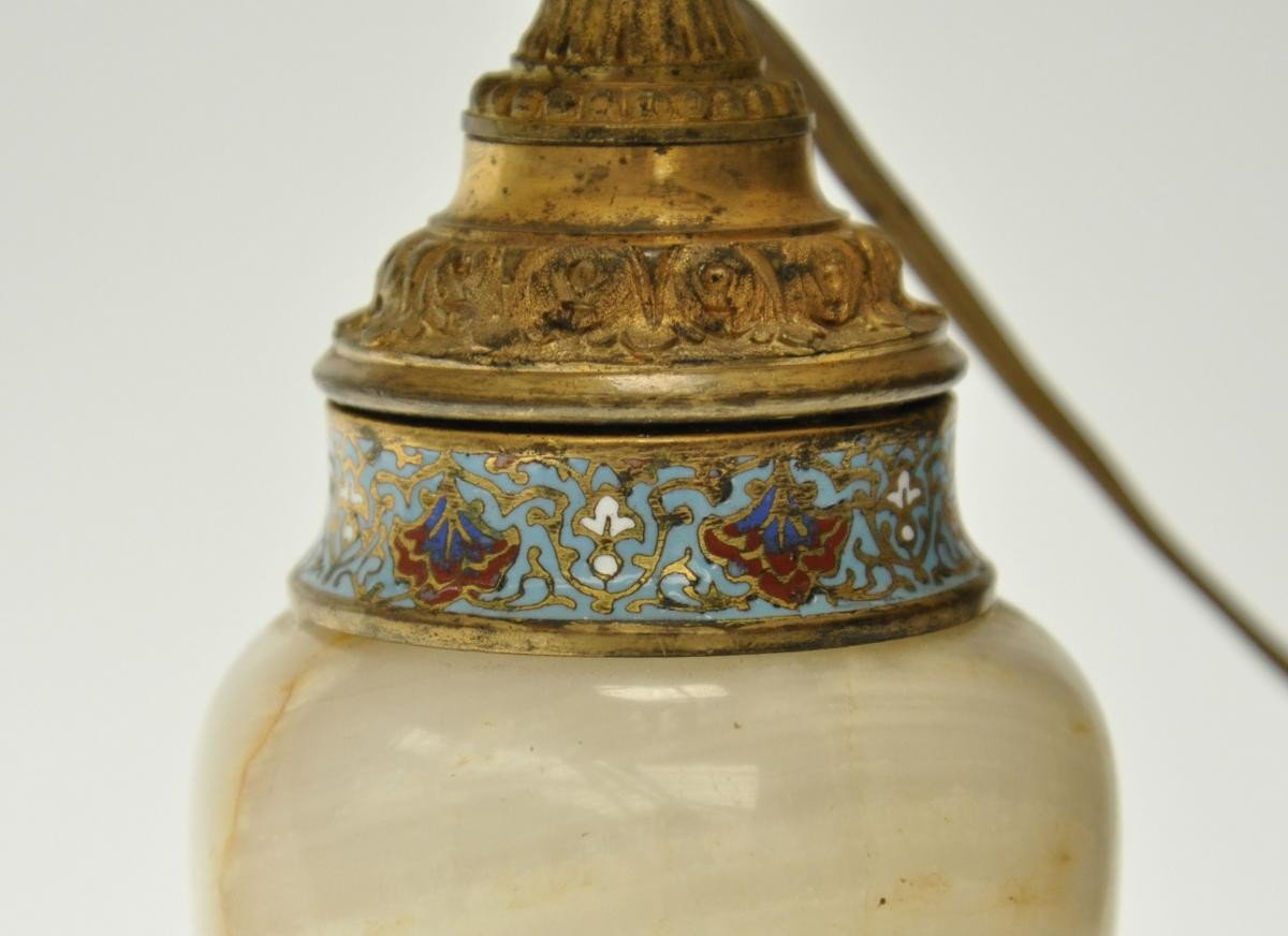Small Onyx And Cloisonne Enamel Lamp, Attributed To Eugène Cornu-photo-4