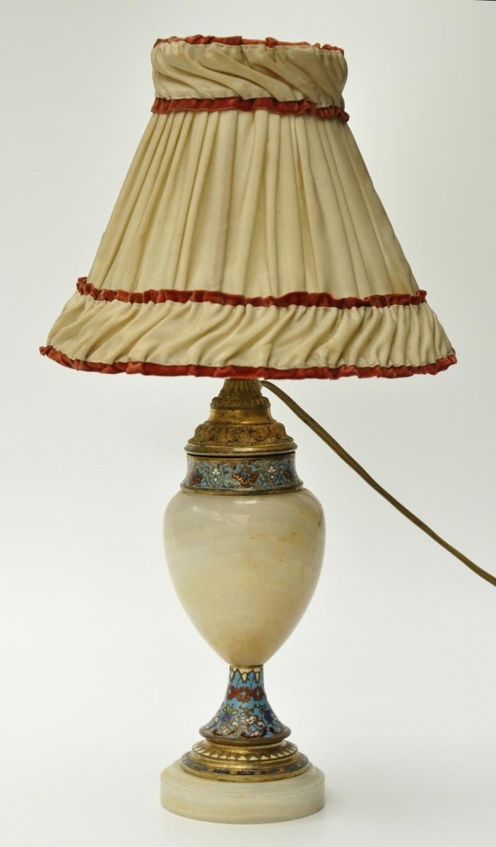 Small Onyx And Cloisonne Enamel Lamp, Attributed To Eugène Cornu