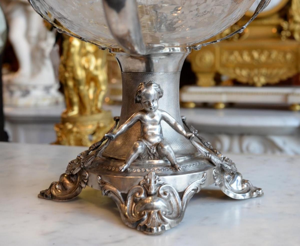 Important Cup In Silver And Engraved Crystal, XIXth Century-photo-1