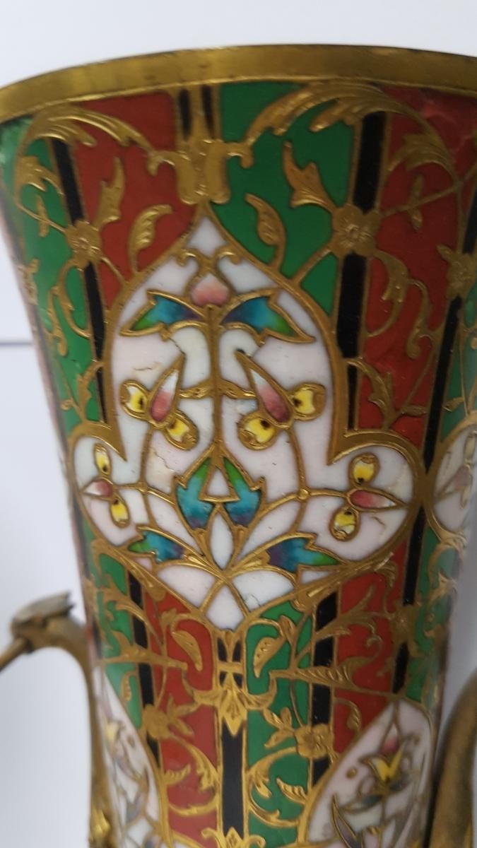 Pair Of "cornet" Vases Signed F.barbedienne-photo-3