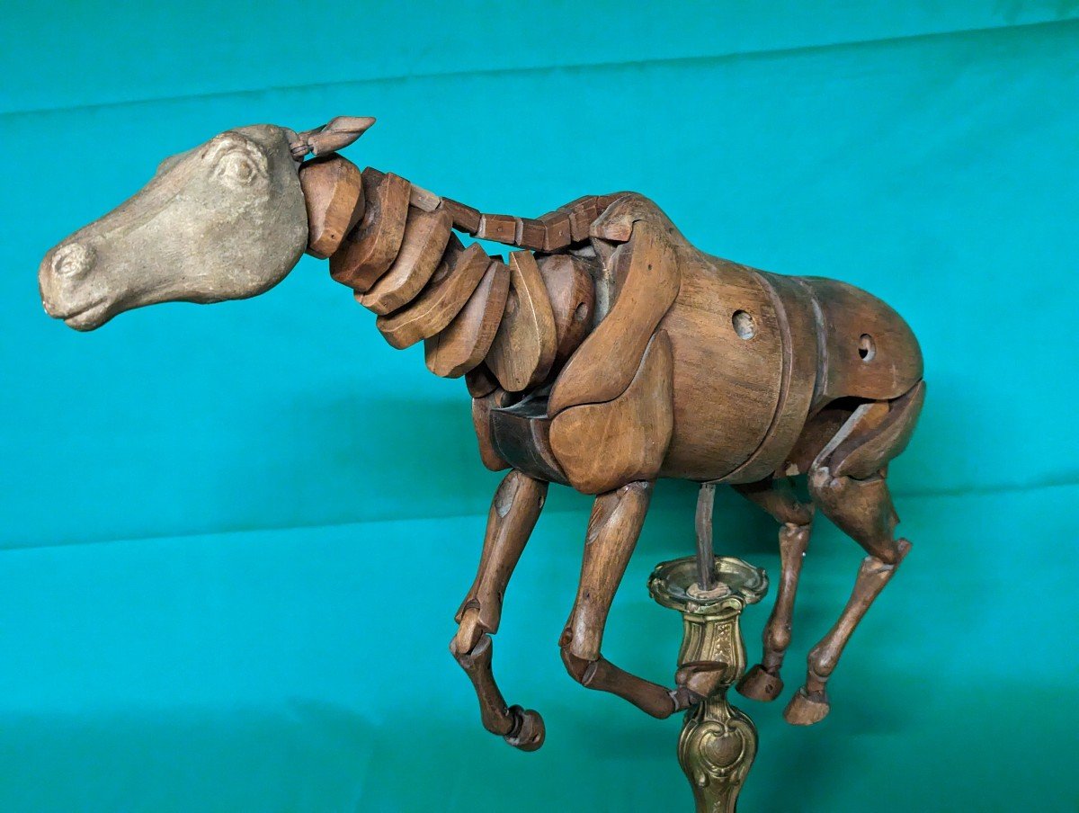 Rare 19th Century Walnut Artist's Workshop Mannequin Carved And Articulated Horse As Is-photo-2