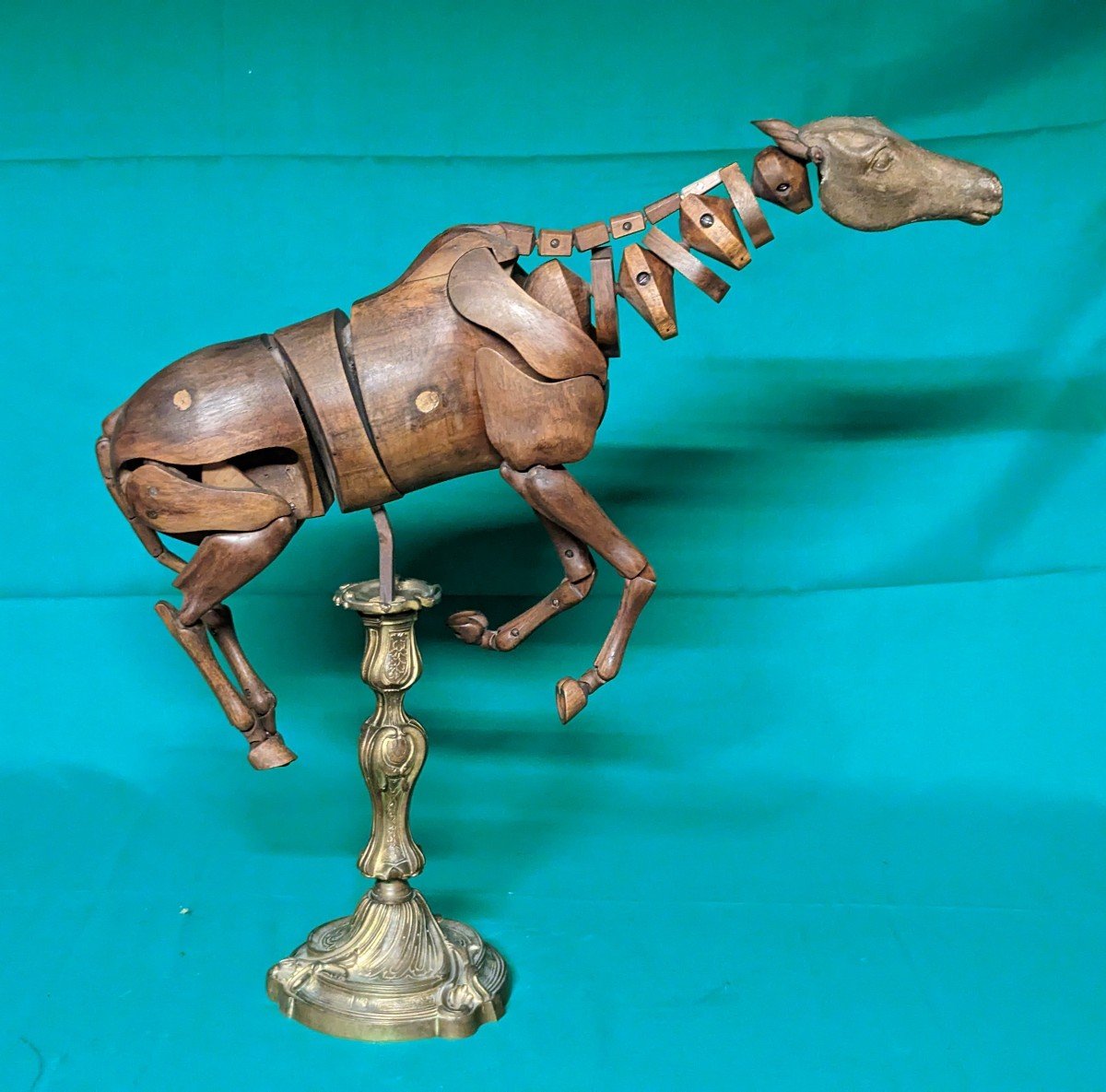 Rare 19th Century Walnut Artist's Workshop Mannequin Carved And Articulated Horse As Is-photo-4