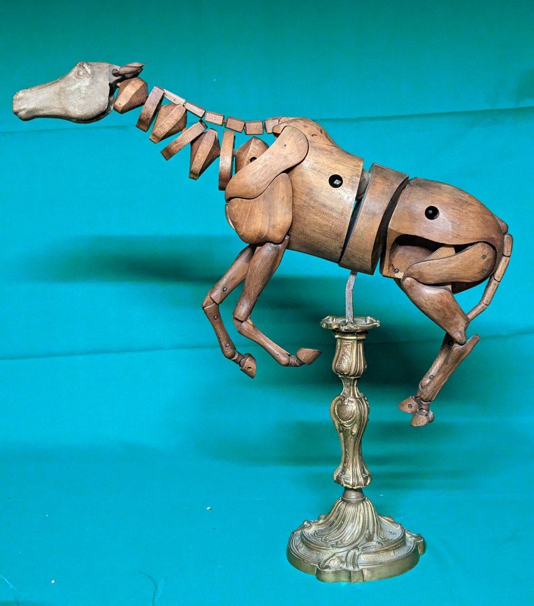 Rare 19th Century Walnut Artist's Workshop Mannequin Carved And Articulated Horse As Is