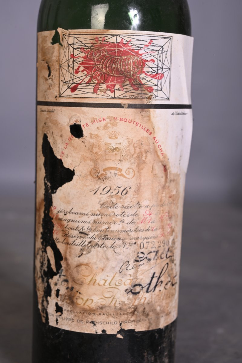 3 bouteilles de vin Château Mouton Rothschild 1er Grand Cru Classé 1956-photo-5