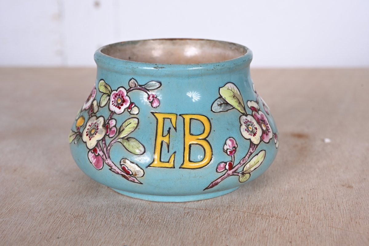Émile GALLÉ – Paire de vases en faïence émaillée bleue aux lettres "EB"-photo-2
