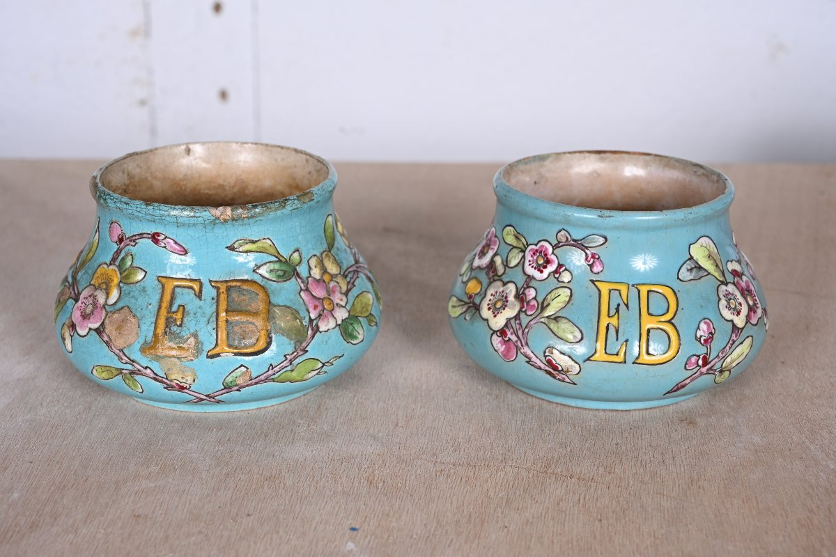 Émile GALLÉ – Paire de vases en faïence émaillée bleue aux lettres "EB"-photo-3