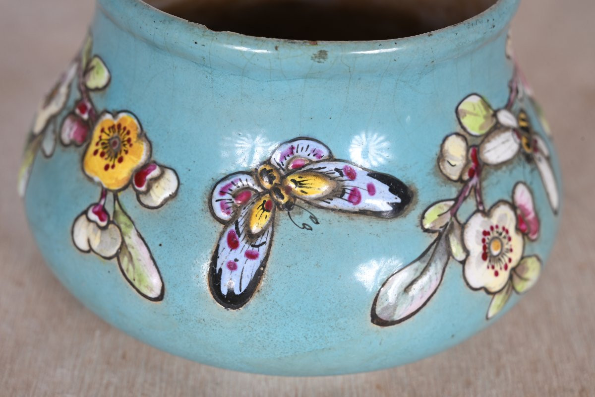 Émile GALLÉ – Paire de vases en faïence émaillée bleue aux lettres "EB"-photo-3