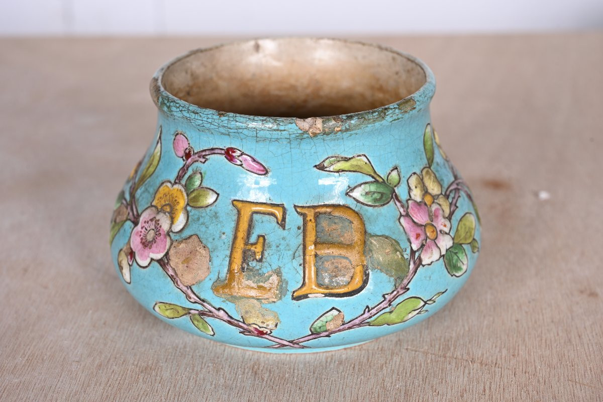 Émile GALLÉ – Paire de vases en faïence émaillée bleue aux lettres "EB"-photo-5