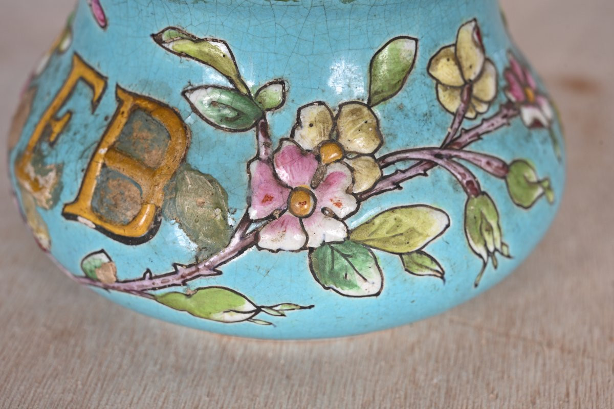 Émile GALLÉ – Paire de vases en faïence émaillée bleue aux lettres "EB"-photo-6