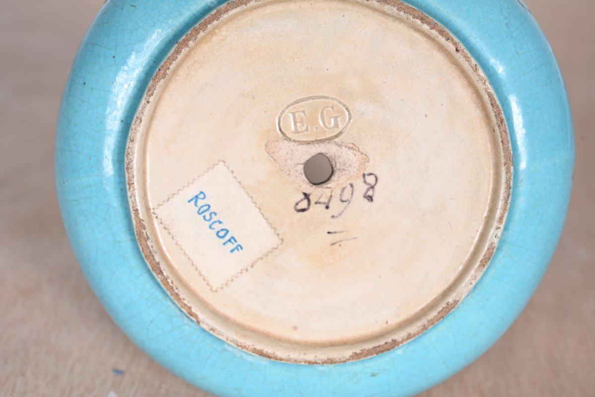 Émile GALLÉ – Paire de vases en faïence émaillée bleue aux lettres "EB"-photo-8