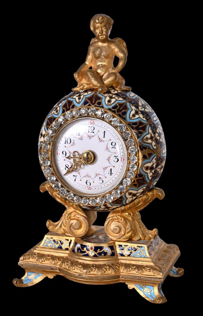 Gilt Bronze And Cloisonné Desk Clock In The Napoleon III Style-photo-2
