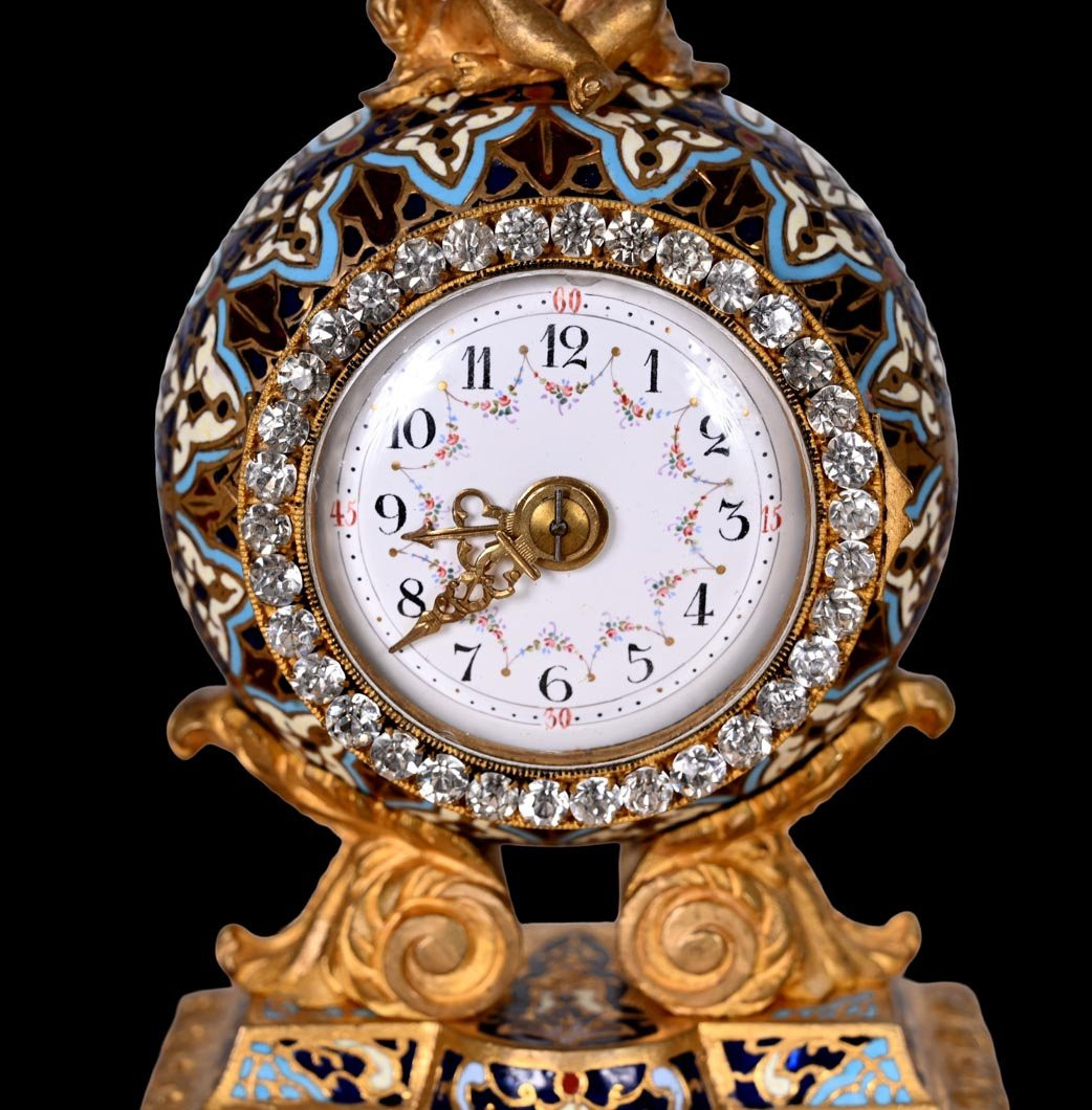 Gilt Bronze And Cloisonné Desk Clock In The Napoleon III Style-photo-3