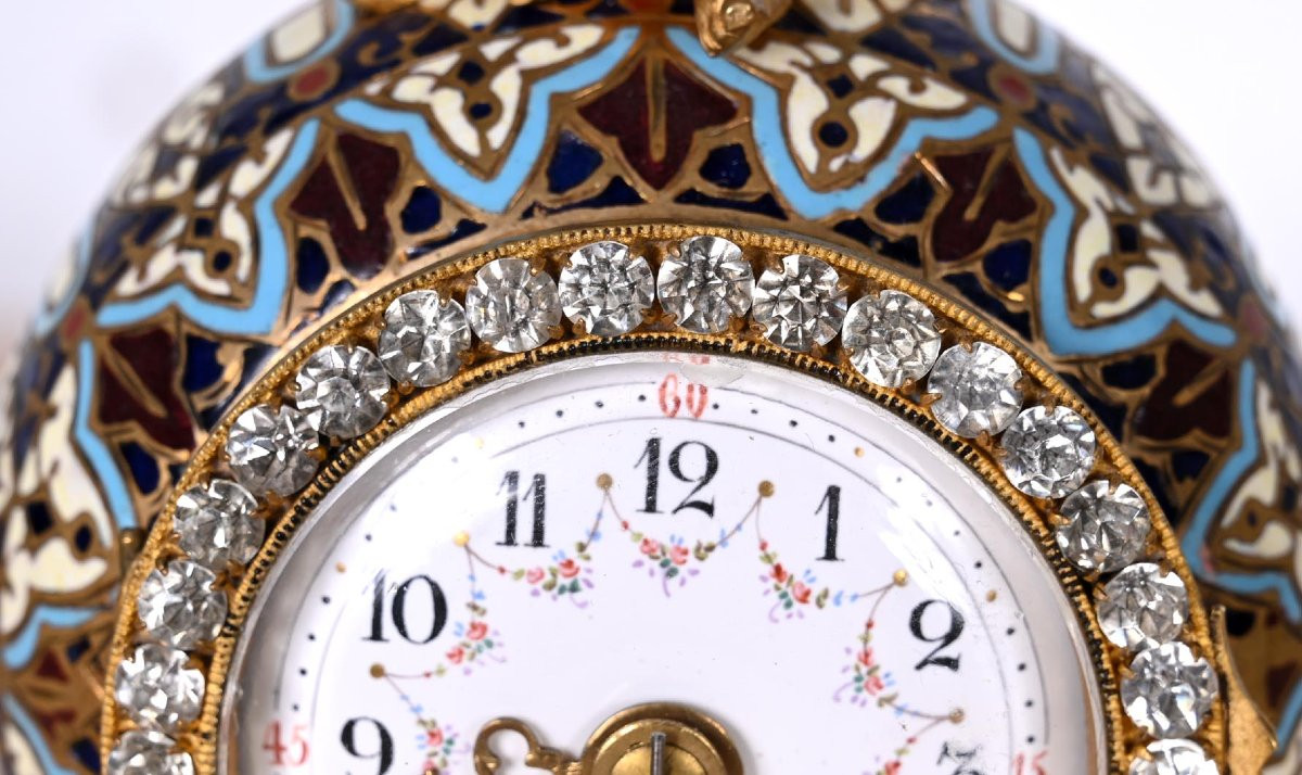 Gilt Bronze And Cloisonné Desk Clock In The Napoleon III Style-photo-4