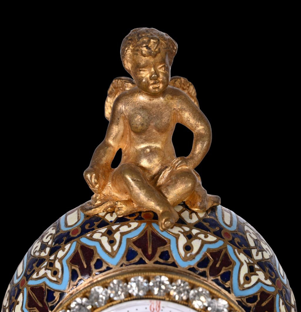 Gilt Bronze And Cloisonné Desk Clock In The Napoleon III Style-photo-2