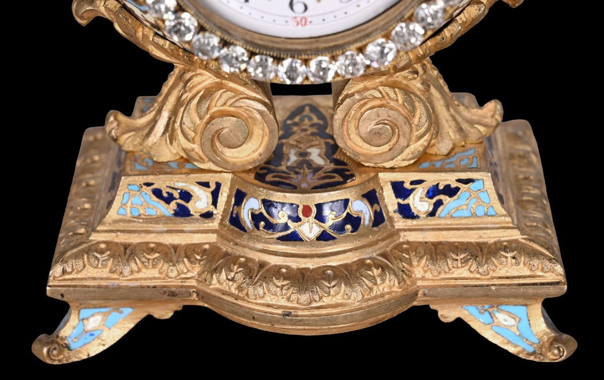 Gilt Bronze And Cloisonné Desk Clock In The Napoleon III Style-photo-3