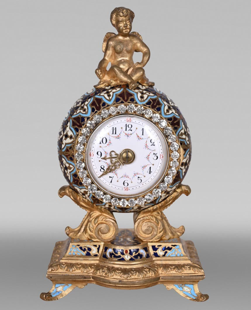 Gilt Bronze And Cloisonné Desk Clock In The Napoleon III Style