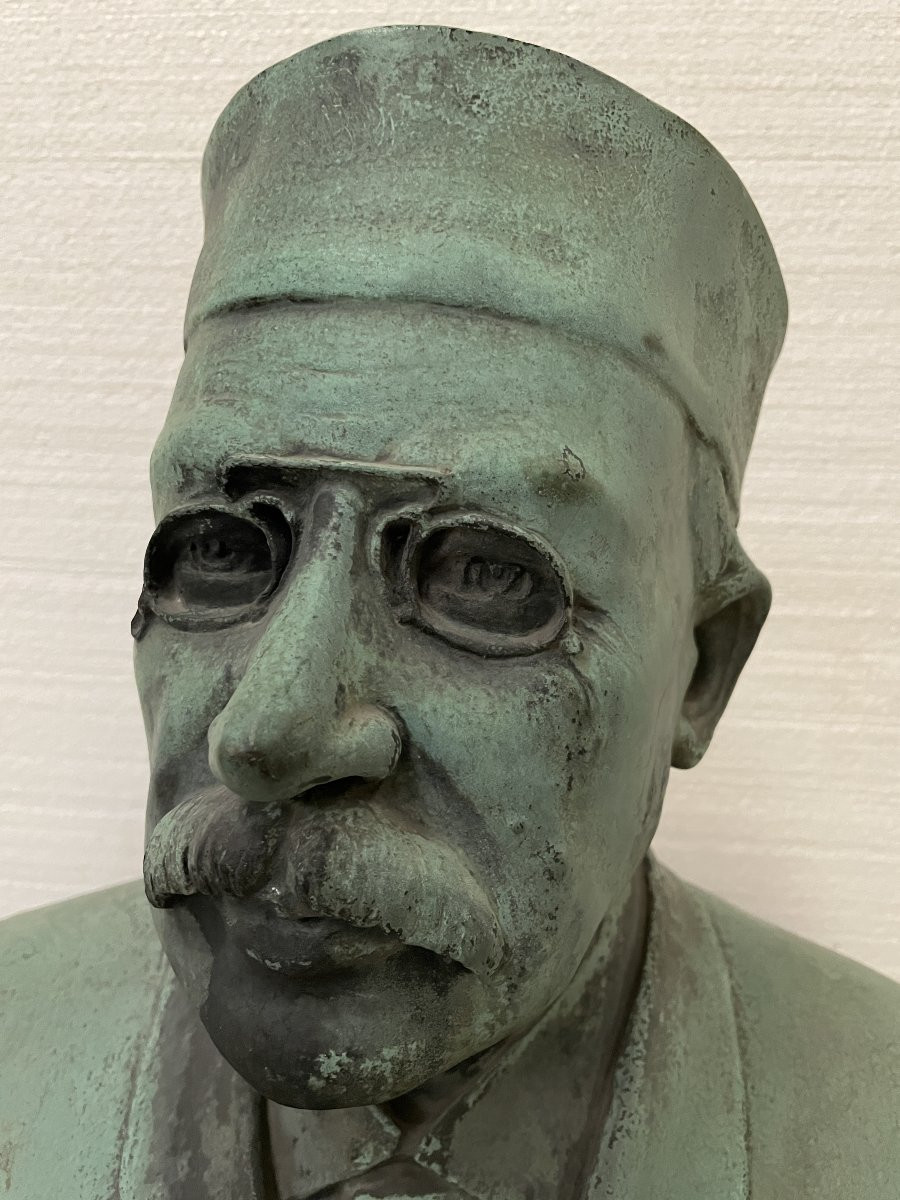 Bust Of A Man With Glasses, Bronze With Green Patina, Signed L. Bertozzi, 1902-photo-3