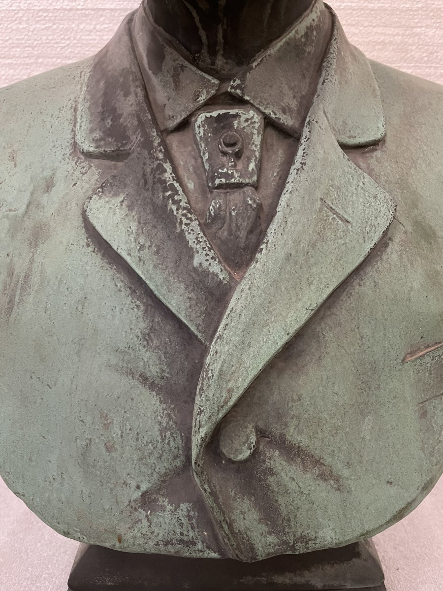 Bust Of A Man With Glasses, Bronze With Green Patina, Signed L. Bertozzi, 1902-photo-4