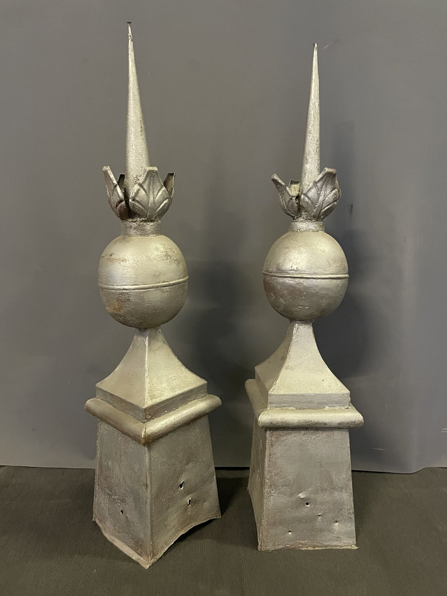 Set Of 13 Pewter Ridge Finials, French Work, Early 20th Century-photo-5