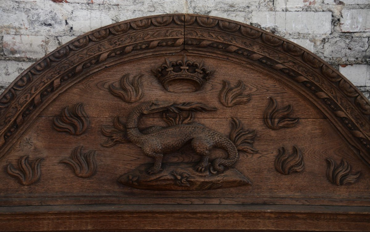 Lit monumental en chêne sculpté, de style Néo-Renaissance, vers 1885-photo-2