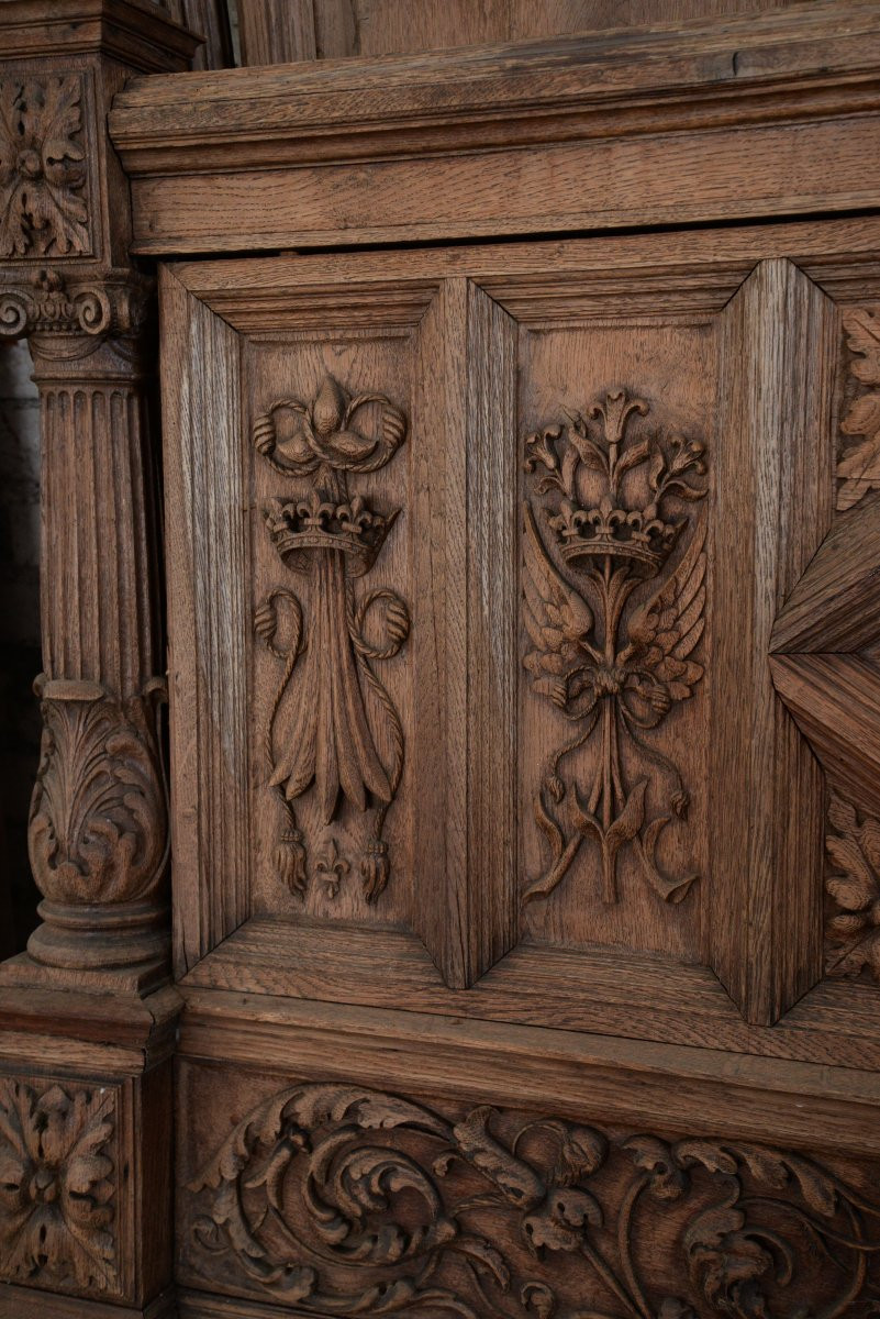 Lit monumental en chêne sculpté, de style Néo-Renaissance, vers 1885-photo-2