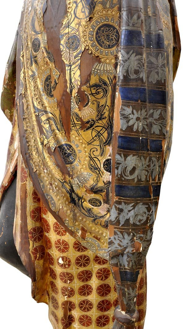 Nubienne porte-torchère en bois polychrome sculpté et doré-photo-2