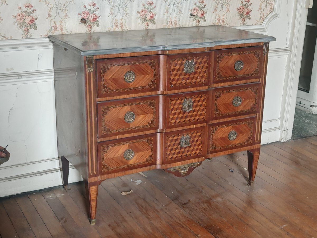 Louis XVI Commode In Fruitwood Marquetry With A Marble Top-photo-2