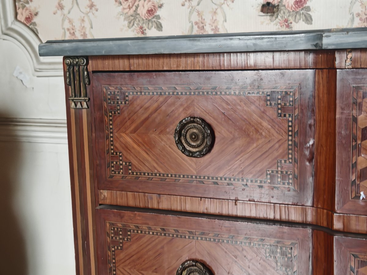 Louis XVI Commode In Fruitwood Marquetry With A Marble Top-photo-3