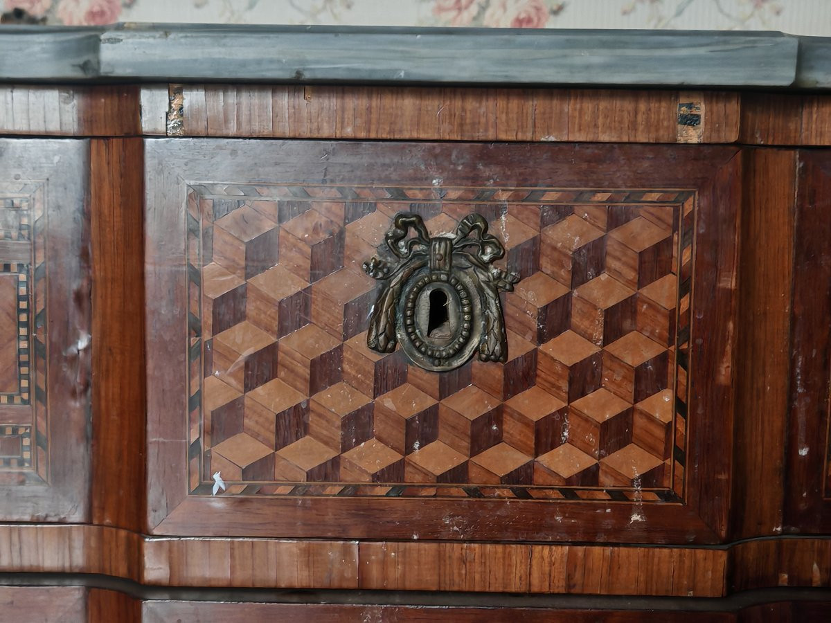 Louis XVI Commode In Fruitwood Marquetry With A Marble Top-photo-1