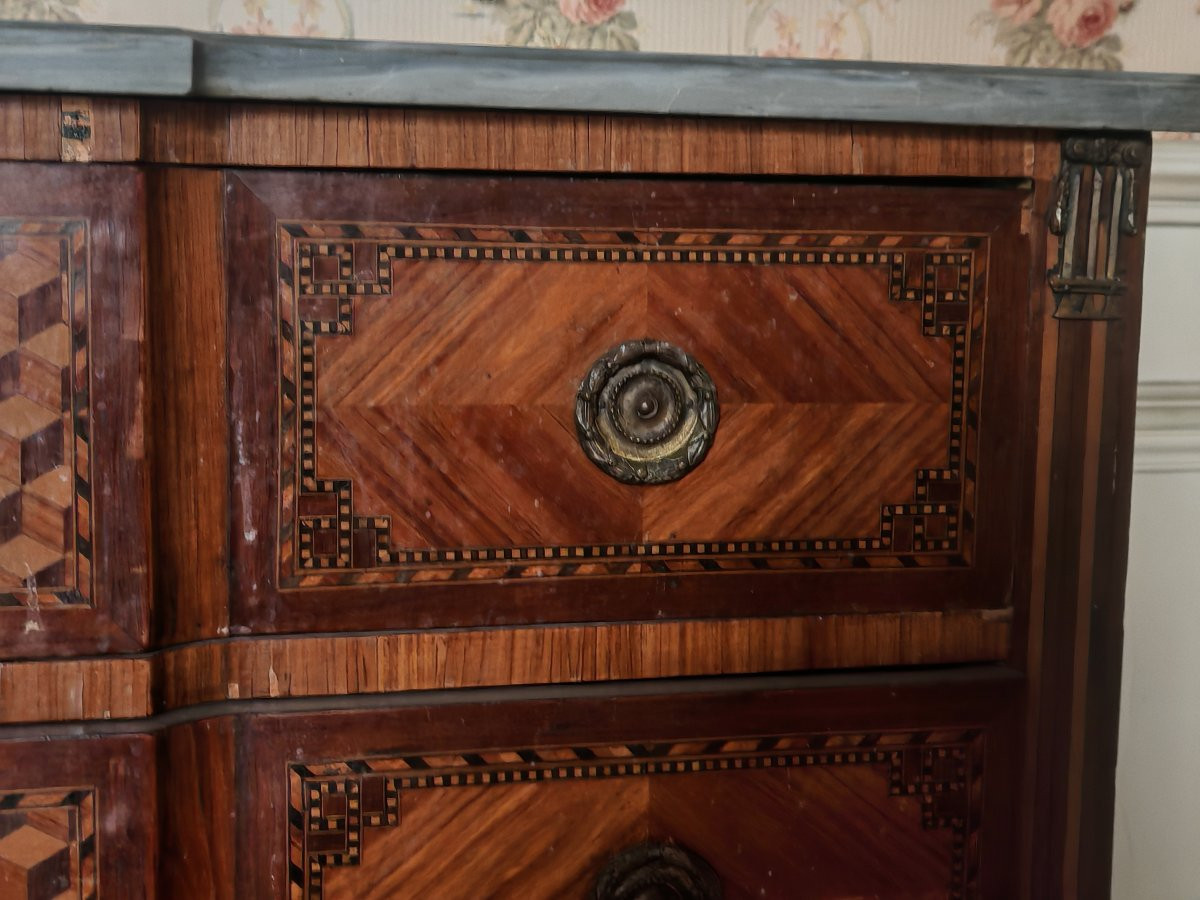 Louis XVI Commode In Fruitwood Marquetry With A Marble Top-photo-3