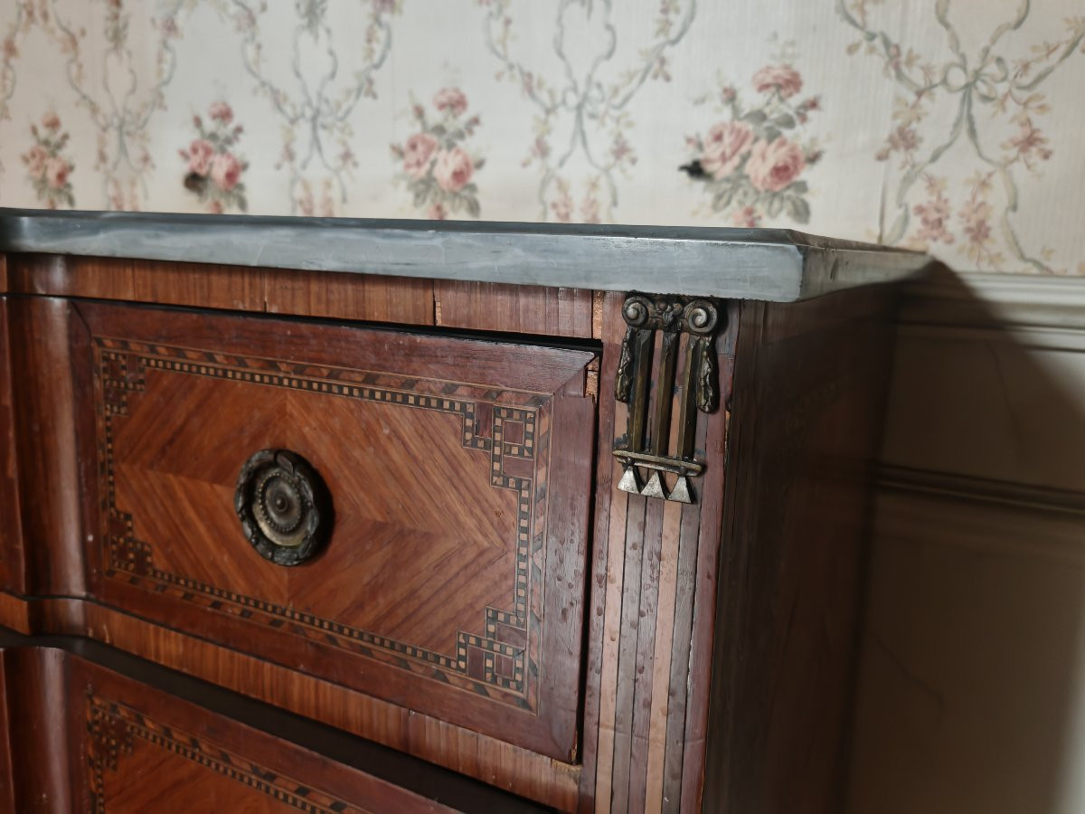Louis XVI Commode In Fruitwood Marquetry With A Marble Top-photo-4