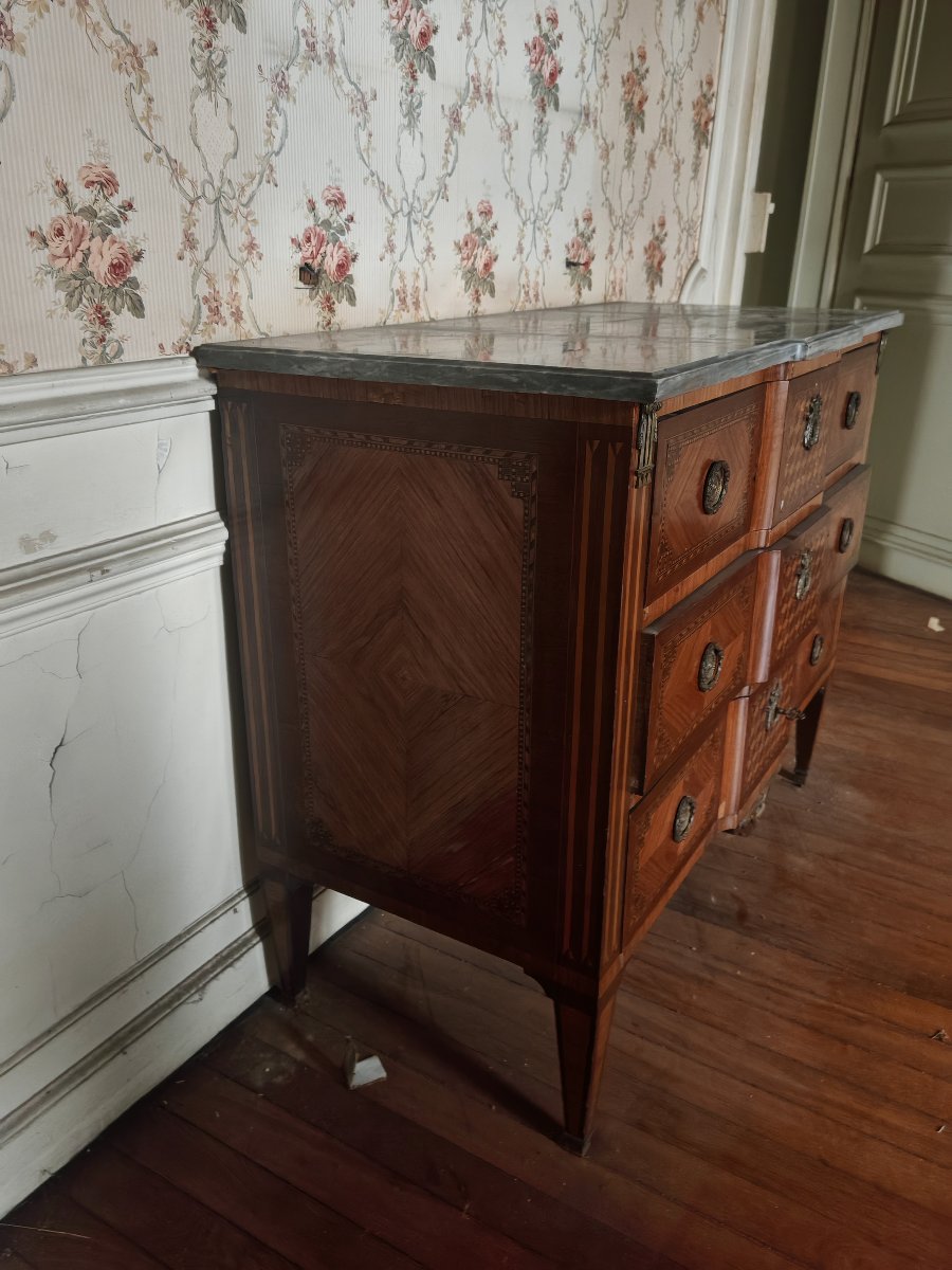 Louis XVI Commode In Fruitwood Marquetry With A Marble Top-photo-6