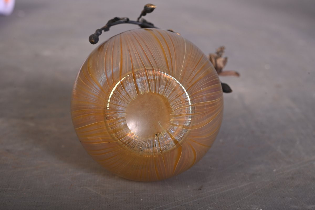 Iridescent Glass Vase With A Silver-plated Metal Floral Mount, Art Nouveau – Circa 1900-photo-6