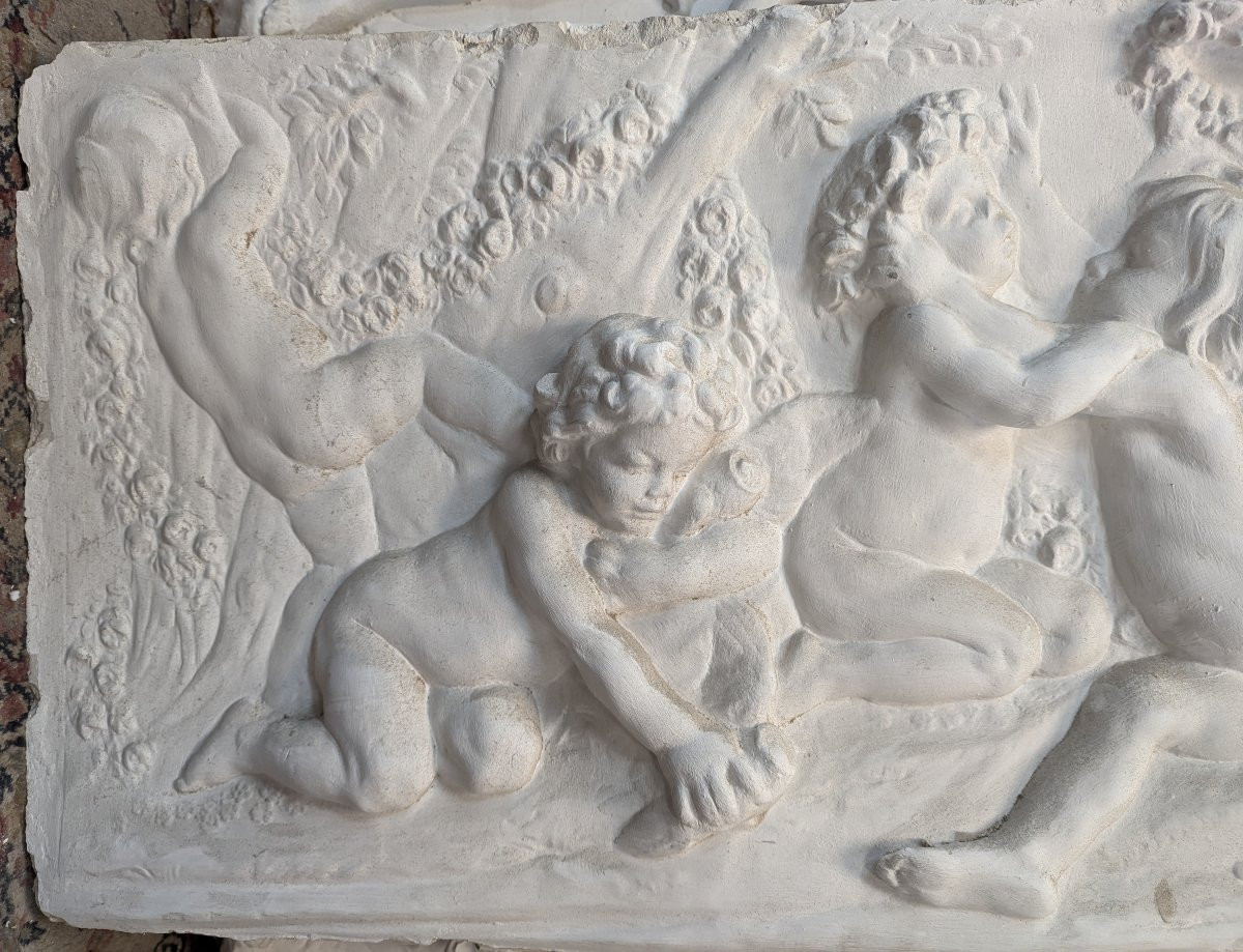 Plaster Bas-relief, A Lively Scene Of Putti In A Bucolic Setting, 18th Century-photo-2